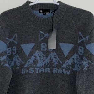 G-STAR RAW PULLOVER WOOL BLEND KNIT RIBBED CREW NECK GREY BLUE SWEATER 2XL NWT